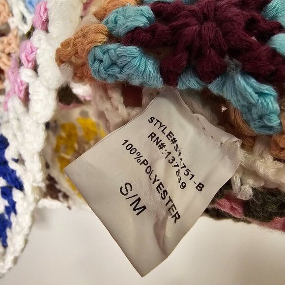 EUC DEBUT MULTICOLOR BOHO CROPPED CROCHET TOP SIZE SMALL / MED - Picture 12 of 14